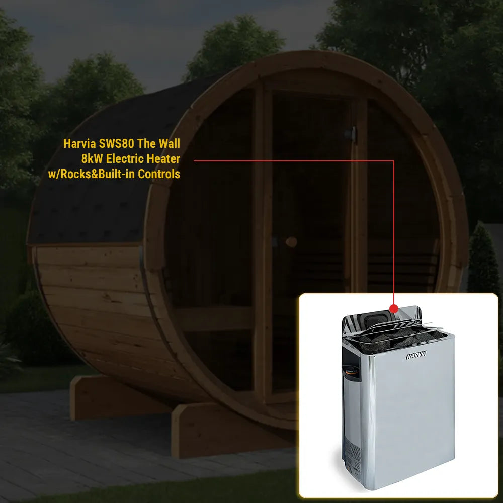 SaunaLife Model E8G Sauna Barrel Glass Front