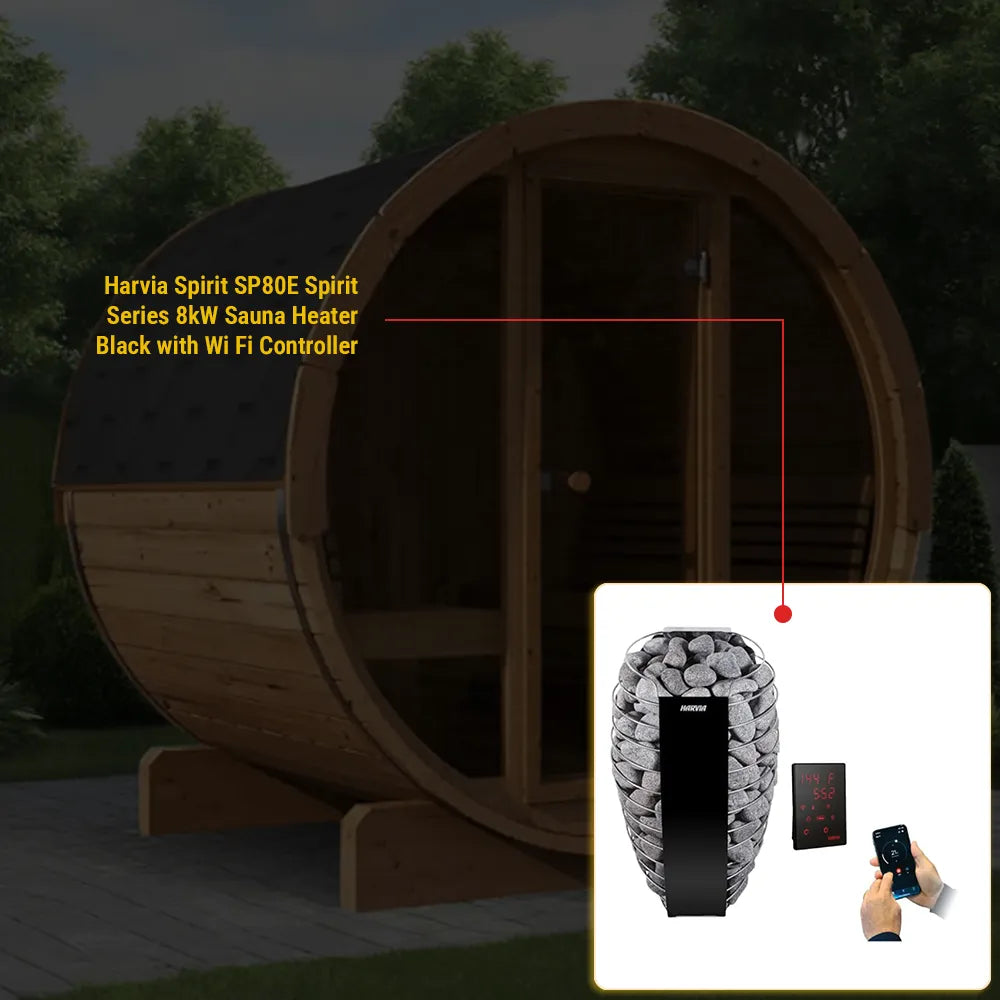 SaunaLife Model E8G Sauna Barrel Glass Front