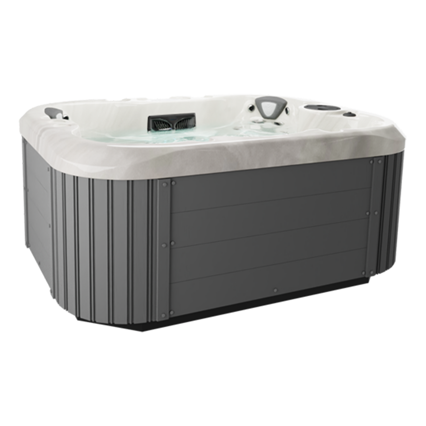 Hot tub with gray exterior and white interior on a white background Omega-Lounge