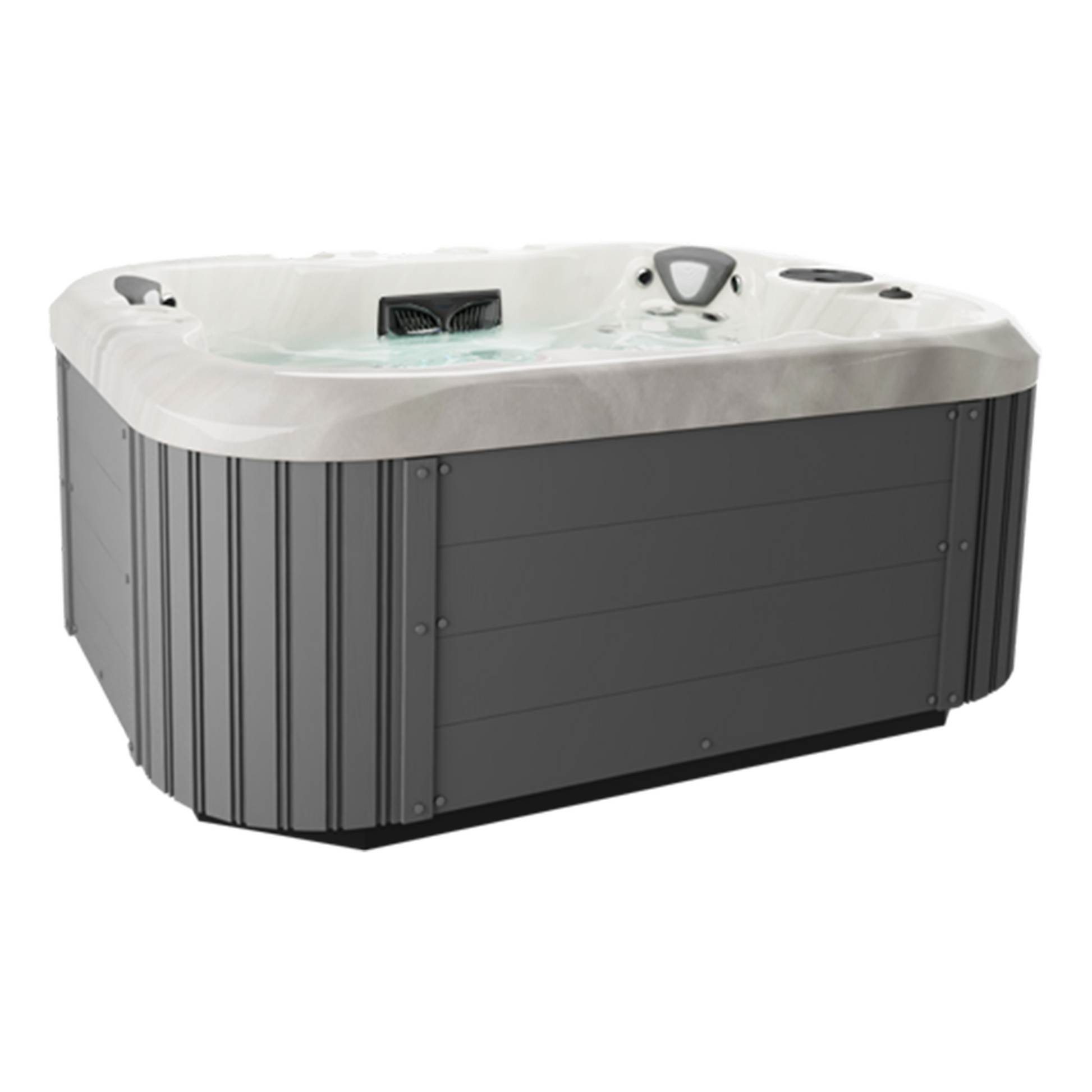 Hot tub with gray exterior and white interior on a white background Omega-Lounge