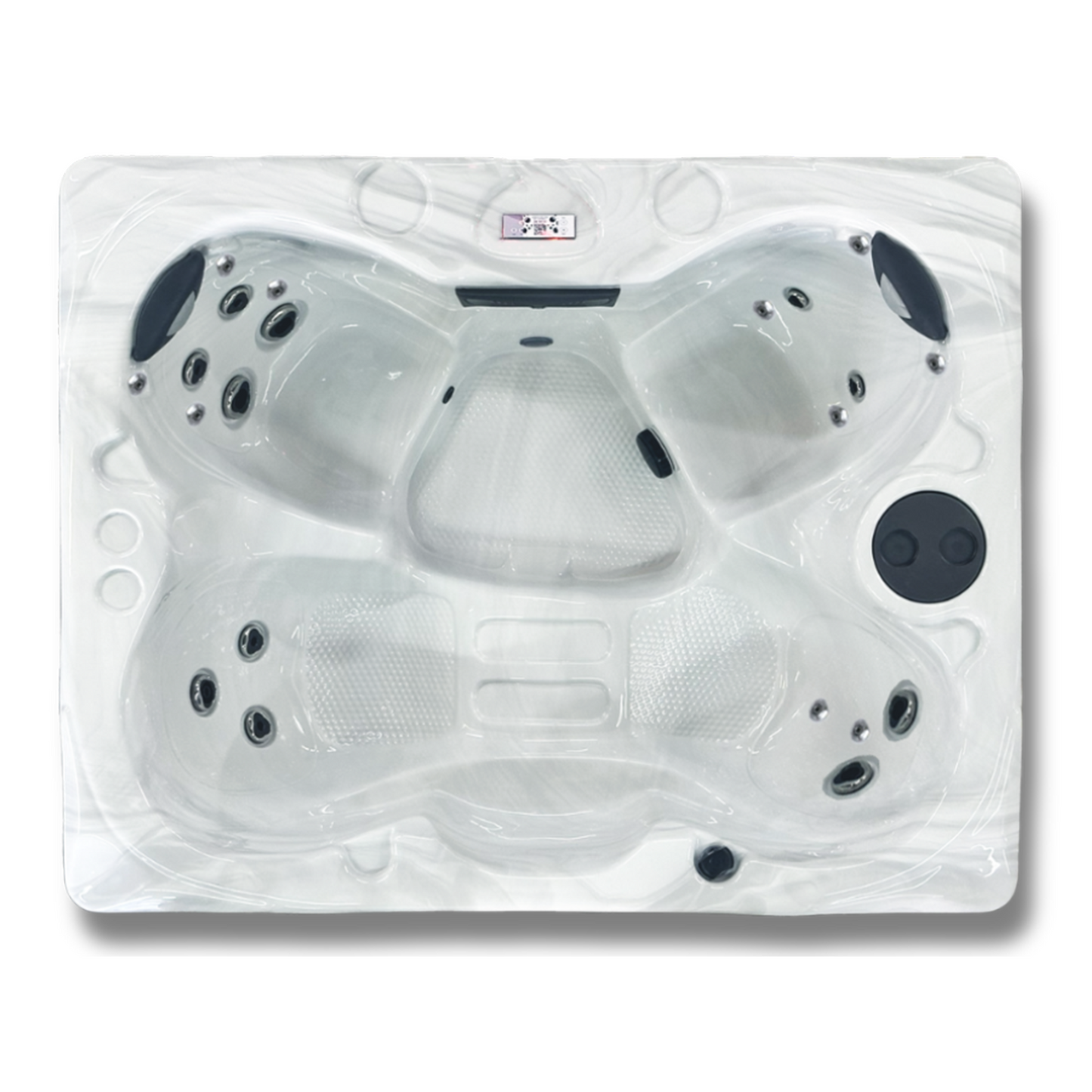 Top view of a hot tub with multiple jets on a white background (Omega-Lounge)